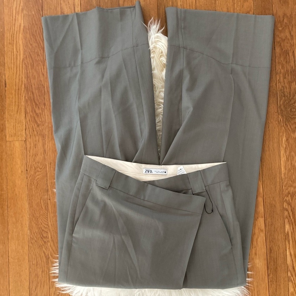 Zara Olive Green Wide Leg Trousers